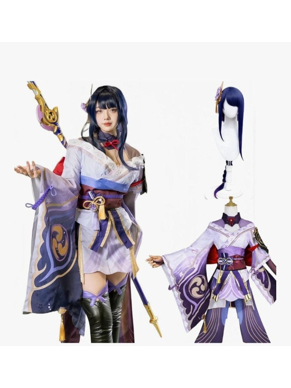 Enchakats Costume Women's M Pink Purple Genshin Impact Raiden Wig Adult Cosplay